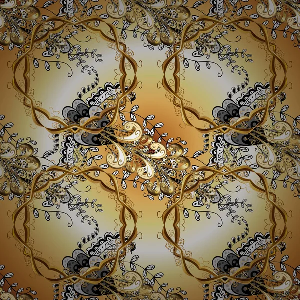Traditional classic golden pattern. Ornamental oriental ornament in the style of baroque. Vector oriental ornament. Golden pattern on beige, yellow and neutral colors with golden elements.