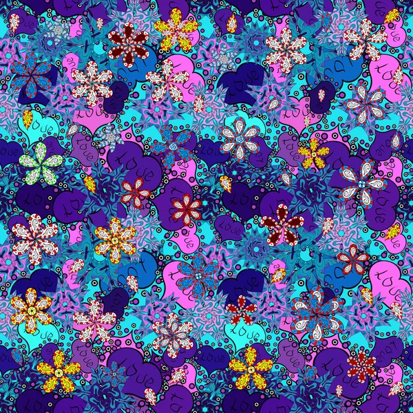 Doodles Blå Violett Och Svart Färger Sömlös Eleganta Vektor Textur — Stock vektor