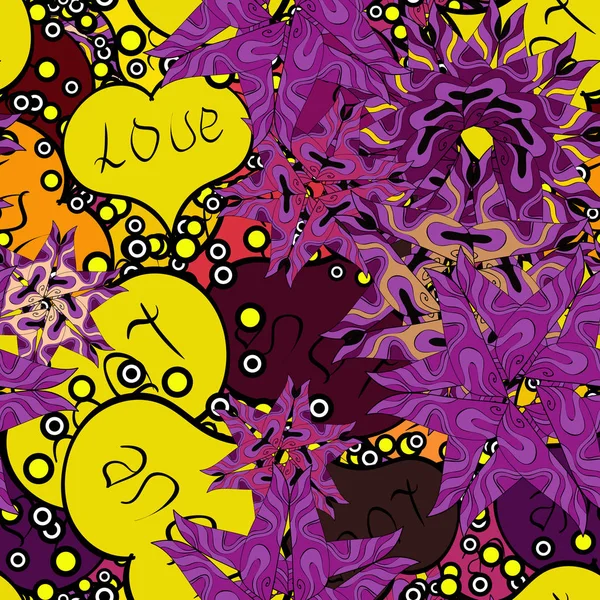 Couleurs Jaune Violet Noir Pois Rayures Coeurs Aquarelle Motif Sans — Image vectorielle