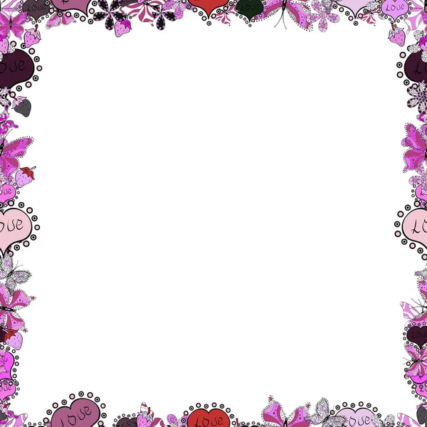 Seamless Pattern Vector Element Template Frame Doodle Illustration White Pink — Stock Vector