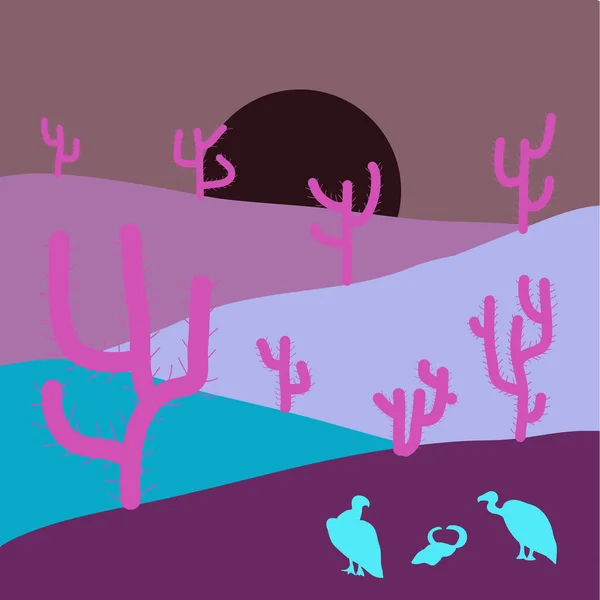 Cactuse Montañas Paisaje Desértico Puesta Sol Cañón Escena Fondo Con — Vector de stock