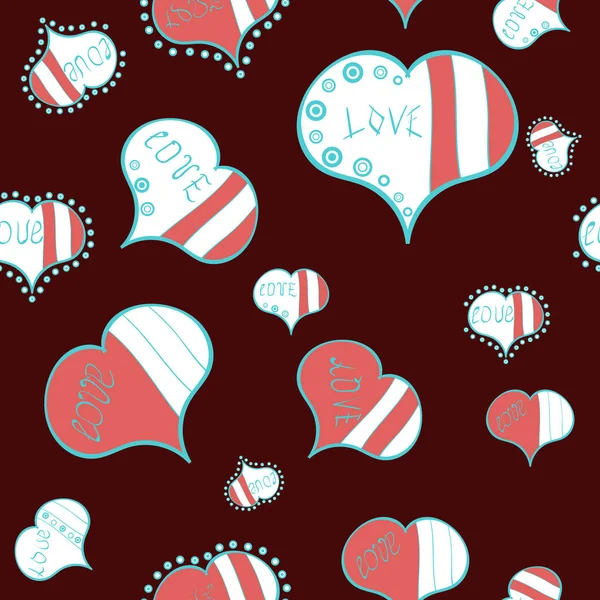 Fondo Amor Fondo Corazones Grandes Pequeños Con Remolinos Colores Marrón — Vector de stock