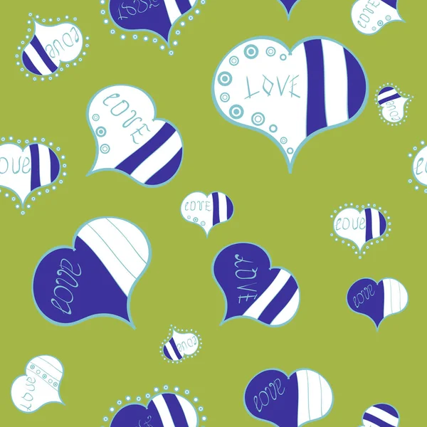 Schets Hart Elementen Groene Blauwe Witte Kleuren Valentine Dag Vectorillustratie — Stockvector