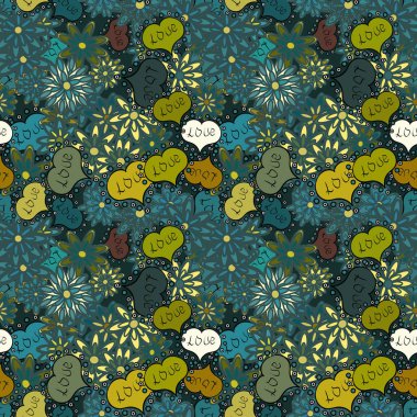 Sevgililer günü kartı sevgi kalpleri mavi, yeşil ve siyah renkler. Tasarlanmış kroki kalp seviyor. Elle çizilmiş kalpler seviyor. Grunge. Grafik kalpler seviyorum. Vektör çizim. Sorunsuz kalp aşk. Doodles'ın.