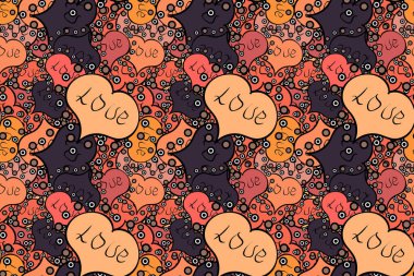 Kalp desen. Sorunsuz Geek Sevgililer ': s gün kupa arka plan. Valentine': s siyah, turuncu ve bej elemanları ile. Raster illüstrasyon.