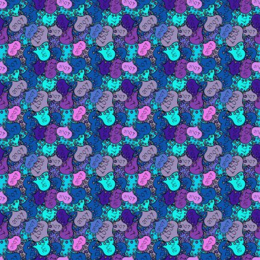 Öğeleri renk arka plan üzerinde mavi, siyah ve mor. Vektör yaratıcılık için şablon. Doodle kalpleri ve aşk yazıt ile sorunsuz şenlikli doku.