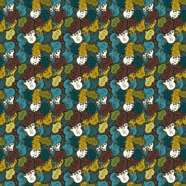 Sıradışı tasarımlar. Sevgililer günü kesintisiz arka plan. Vektör çizim. Şirin kalpler aşk güzel arka plan üzerinde siyah, kahverengi ve yeşil renkler.