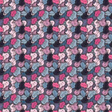 Fırça darbeleri. Mavi, siyah ve pembe renkler öğeleri arka plan ile izole. Yürekleri sorunsuz. Mürekkep çizim. Süsleme için Valentine': s gün.