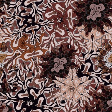 Sorunsuz dekoratif arka plan. Kahverengi, tarafsız ve siyah renkler. Karalamalar. Vektör çizim. Kartları, davetiyeler, tarihi kartları ve daha birçok kaydetmek için kullanılan.