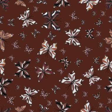 Kelebekler ile Seamless modeli. İllüstrasyon kahverengi, beyaz ve siyah renklerde. Vektör. Tekstil, kumaş, baskı ve davet için arka plan.