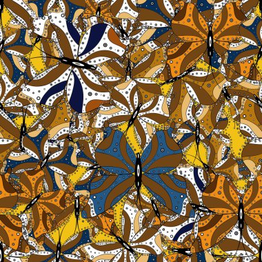 Dikişsiz desen arka plan. Basit tarzda. Vektör çizim. Kahverengi, beyaz ve siyah renkler soyut şirin kelebek.