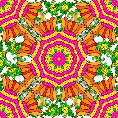 Çiçekli güzel suluboya desen. Vektör çizim. Sarı, kırmızı ve turuncu renkler.