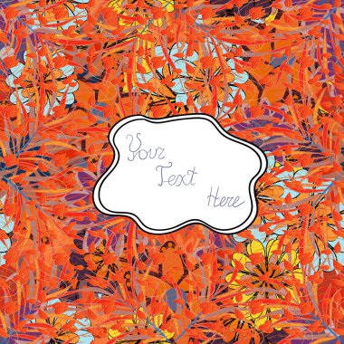 Tropikal palmiye ve manifold Dikişsiz desen bırakır. Turuncu, beyaz ve kırmızı renkler alacalı yapraklarda. Palmiye yaprakları. Orman desen. Bez şablonunda yazdırın. Vektör çizim.