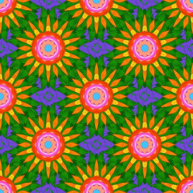 Çiçek yeşil, turuncu ve mor renkler. Vektör çizim. Sorunsuz çiçek deseni-ebilmek var olmak kullanılmış için duvar kağıdı.