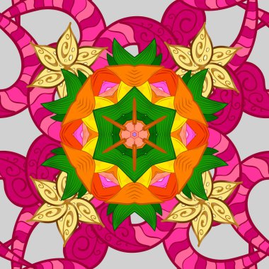 Şık moda için şablon yazdırır. Halk tarzı. Modern çiçek arka plan. İnanılmaz sorunsuz çiçek desenli parlak renkli çiçek ve yaprakları gri, kırmızı ve turuncu renkler ile.