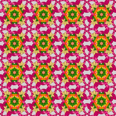 1950'lerde 1960'larda motifler. Gri, kırmızı ve turuncu renkleri. Retro tekstil tasarım koleksiyonu. Elle çizilmiş çiçek elemanları ile soyut sorunsuz vektör desen. Çiçek açan çiçekler ile ipek eşarp.