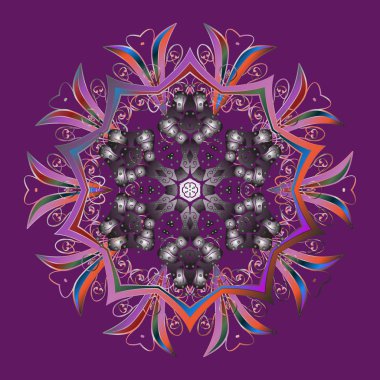 Tatil tasarım Noel ve yeni yıl moda için yazdırır. Mor, gri ve mor renkler. Vektör çizim. Kar taneleri arka plan ile Noel kalıbı.