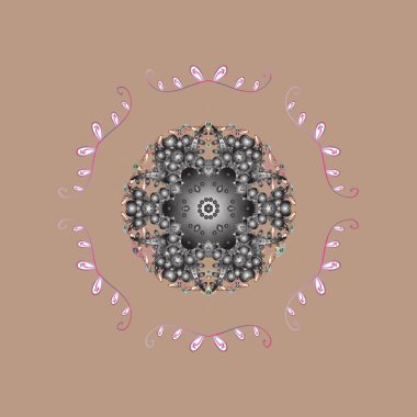 Bej, gri ve nötr renklerle kar taneleri. Renkli arka plan üzerinde izole sevimli kar taneleri. Vektör çizim.