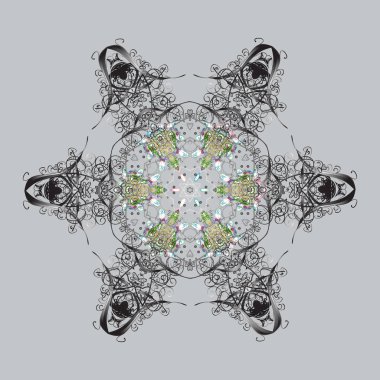 Kar taneleri koleksiyonu. Vektör gri, tarafsız ve mavi kar taneleri izole. Güzel kış süs. Vektör çizim.