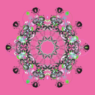 Düz dizayn. Kar tanesi ikonu, izole edilmiş. Renkli arka planda güzel kar taneleri. Vektör illüstrasyonu.