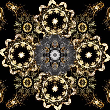 Siyah, kahverengi ve gri renkleri altın elemanları ile altın izi. Klasik vintage arka plan. Geleneksel şark süsleme. Klasik vektör altın Dikişsiz desen.