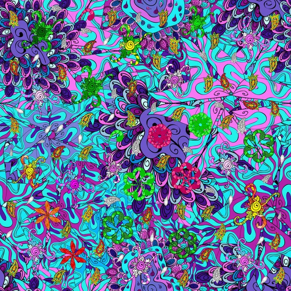 Suluboya, elle çizilmiş. Dikişsiz desen arka plan. -hisse senedi. Mavi, mor ve siyah renkler üzerinde karalamalar. Vektör çizim. Tasarım ve hediye paketleme kağıt, tebrik kartları, afiş ve posterler tasarım.