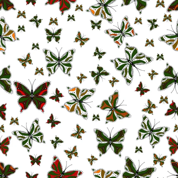Collectie Van Kleurrijke Vlinders Vliegen Verschillende Richtingen Abstracte Naadloze Patroon — Stockvector