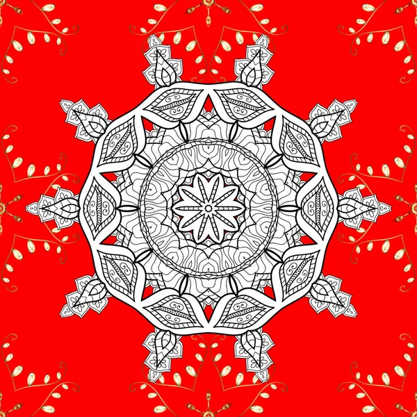 Motif Floral Éléments Dorés Sur Les Couleurs Rouge Blanc Noir — Image vectorielle