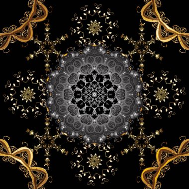 Siyah, gri ve kahverengi renkleri altın öğesinde. Damasko sorunsuz yinelenen arka plan. Altın çiçek süsleme barok tarzı. Doku zemin üzerine altın duvar kağıdı.