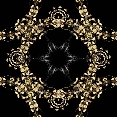 Vektör arka plan öğeleri tekrarlayan olan. Siyah, kahverengi ve bej renkler altın elemanları ile altın seamless modeli. Vektör çizim. Damasko klasik altın Dikişsiz desen.