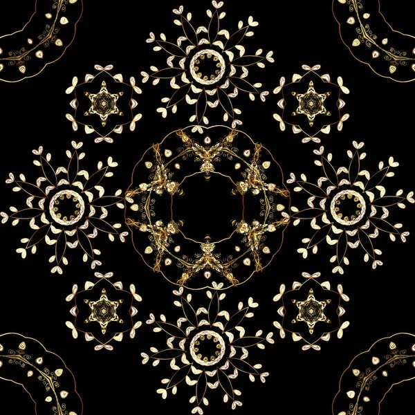 黄金の要素と黒 茶色と白の色の黄金パターン 華やかな装飾 ロイヤル ビクトリア朝の概念 ゴールドのベクトル ヴィンテージ バロック花柄シームレス パターン — ストックベクタ