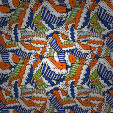 Dikişsiz desen beyaz, turuncu ve siyah arka plan üzerinde cupcakes. Kağıt ambalaj. Vektör çizim.