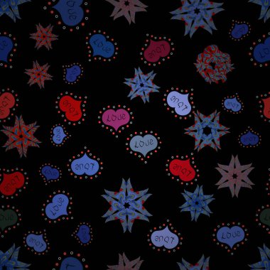 Şirin elemanları ile tasarım seviyorum. Tasarlanmış kroki kalp seviyor. Siyah, mavi ve gri grunge kalplerin sorunsuz. Tipografi yazı poster. Vektör kalp. Sevgililer günü kartı sevgi kalpleri.