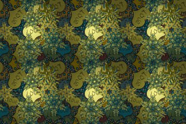 Sarı, yeşil ve mavi renkleri öğelerinde kalp kroki. Romantik sorunsuz. Valentine': s gün. Raster resim. Kız, tekstil, kıyafet, kağıt ambalaj için tekrarlanan zemin seviyorum.