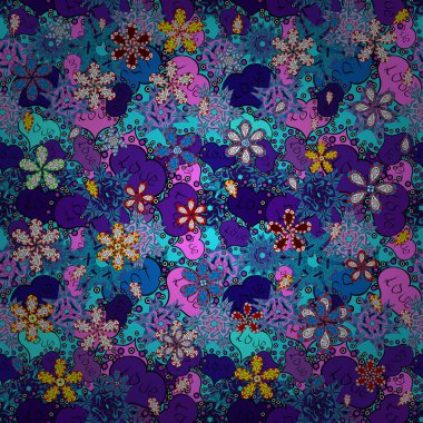 Arka plan doku, duvar kağıdı, Tema mavi, mor ve siyah renklerde. Soyut etnik vektör seamless modeli. Kabile sanat baskı, antika arka plan.