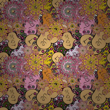 Vektör çizim. Sorunsuz Valentine': s, bej pembe ve sarı elemanları ile. Kalp desen.