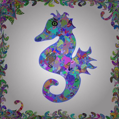 Resimde beyaz, mor ve yeşil renklerde. Kızlar, Erkek, giyim, duvar kağıdı için soyut seamless modeli. Deniz tek boynuzlu at vektör yazdırma.