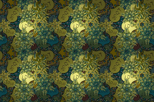 Sarı, yeşil ve mavi renkleri öğelerinde kalp kroki. Romantik sorunsuz. Valentine': s gün. Raster resim. Kız, tekstil, kıyafet, kağıt ambalaj için tekrarlanan zemin seviyorum.