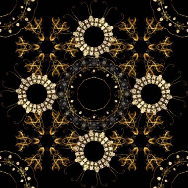Çiçek desenli. Sorunsuz vektör arka plan. Şık grafik desen. Siyah, kahverengi ve bej renkler altın öğelerinde. Duvar kağıdı Barok, Şam.