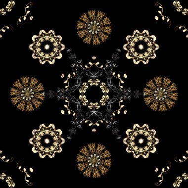 Altın çiçek süsleme barok tarzı. Altın arka plan doku duvar kağıdı. Siyah, kahverengi ve gri renkleri altın öğesinde. Damasko sorunsuz yinelenen arka plan.