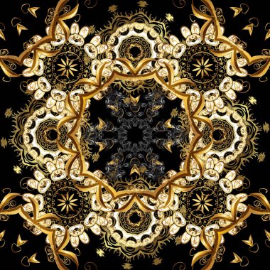 Vektör çizim. Kraliyet retro siyah, kahverengi ve bej renkler. Altın şablonu. Çiçek klasik doku. Vintage kartı, duvar kağıdı, ambalaj, Tekstil için tasarım. Seamless modeli altın öğeleri.
