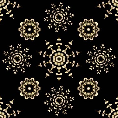 Klasik vintage arka plan. Klasik vektör altın Dikişsiz desen. Siyah, beyaz ve kahverengi renkleri altın elemanları ile Seamless modeli. Geleneksel şark süsleme.