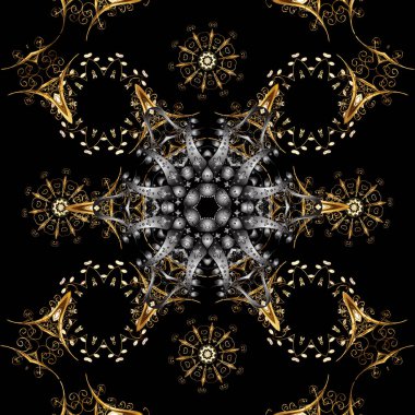 Klasik vintage arka plan. Sorunsuz klasik vektör desen siyah, gri ve kahverengi ve altın. Geleneksel şark süsleme.