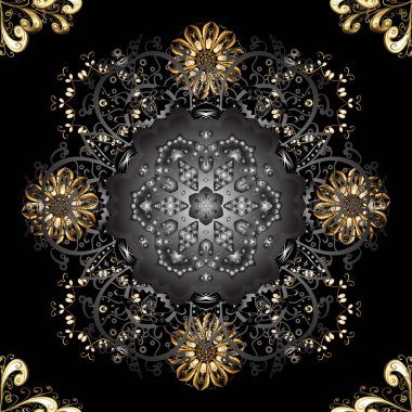 Seamless klasik altın modeli. Vektör geleneksel şark süsleme. Siyah, gri ve kahverengi renkleri altın elemanları ile altın desen.