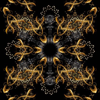 Siyah, kahverengi ve gri renkler üzerinde klasik oryantal desen. Damasko sorunsuz süsleme. Geleneksel vektör ve altın desen.