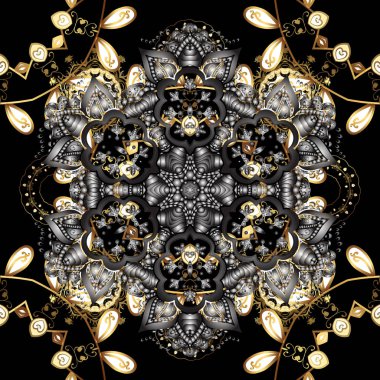 Seamless klasik altın modeli. Vektör geleneksel şark süsleme. Siyah, gri ve kahverengi renkleri altın elemanları ile altın desen.