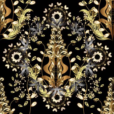 Vektör altın desen siyah, kahverengi, sarı renkler. Altın kar tanesi basit seamless modeli. Soyut duvar kağıdı, dekorasyon sarma. Kış, neşeli Noel tatili, mutlu yeni yıl 2019 sembolü.