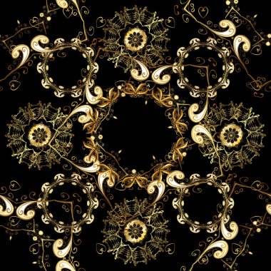 Antika altın yinelenebilir duvar kağıdı. Siyah, kahverengi ve sarı renkleri altın öğesinde. Altın çiçek süsleme barok tarzı. Damasko Dikişsiz desen yinelenen arka plan.