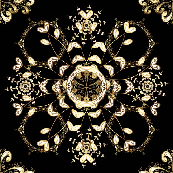 Patrón Vintage Barroco Floral Sin Costuras Oro Sobre Negro Blanco — Archivo Imágenes Vectoriales