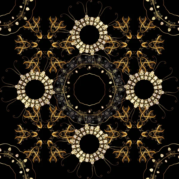 Квітковий Візерунок Безшовний Векторний Фон Стильний Графічний Малюнок Золоті Елементи — стоковий вектор